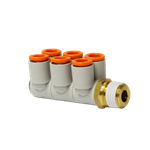 Tube Fitting 6 Port 1/4 T x 1/4 NPT Plastic